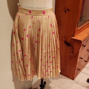 Beige Pleated Skirt with Pink Polka Dots